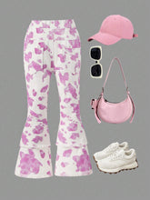 Girls Colorful Dyed Casual Double-Layer Bell-Bottom Jeans, Autumn